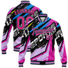 Custom Graffiti Pattern Pink Black-Light Blue Sports 3D Bomber Full-Snap Varsity Letterman Jacket