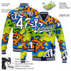 Custom Graffiti Pattern White-Navy Grunge Art With Dinosaur And Words 3D Bomber Full-Snap Varsity Letterman Jacket