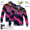 Custom Graffiti Pattern Pink Black-Sky Blue Abstract Futuristic 3D Bomber Full-Snap Varsity Letterman Jacket