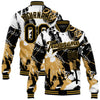 Custom Graffiti Pattern Black-Old Gold Grunge Art 3D Bomber Full-Snap Varsity Letterman Jacket