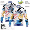 Custom Graffiti Pattern White-Royal Grunge Art 3D Bomber Full-Snap Varsity Letterman Jacket