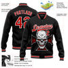 Custom Black Red-White Skull With Cross Logo 3D Bomber Full-Snap Varsity Letterman Jacket