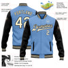 Custom Light Blue Cream-Black Bomber Full-Snap Varsity Letterman Two Tone Jacket