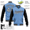 Custom Light Blue Gray-Black Bomber Full-Snap Varsity Letterman Two Tone Jacket