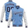 Custom Light Blue Navy-White Bomber Full-Snap Varsity Letterman Two Tone Jacket