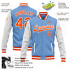 Custom Light Blue Orange-White Bomber Full-Snap Varsity Letterman Two Tone Jacket