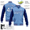 Custom Light Blue White-Royal Bomber Full-Snap Varsity Letterman Two Tone Jacket