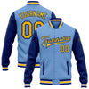 Custom Light Blue Yellow-Royal Bomber Full-Snap Varsity Letterman Two Tone Jacket