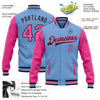 Custom Light Blue Pink-Black Bomber Full-Snap Varsity Letterman Two Tone Jacket