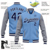 Custom Light Blue Navy-Gray Bomber Full-Snap Varsity Letterman Two Tone Jacket