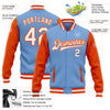 Custom Light Blue White-Orange Bomber Full-Snap Varsity Letterman Two Tone Jacket