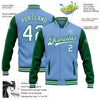 Custom Light Blue White-Kelly Green Bomber Full-Snap Varsity Letterman Two Tone Jacket