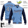 Custom Light Blue Gray-Navy Bomber Full-Snap Varsity Letterman Two Tone Jacket