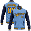 Custom Light Blue Gold-Navy Bomber Full-Snap Varsity Letterman Two Tone Jacket