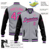 Custom Gray Pink Black-Light Blue Bomber Full-Snap Varsity Letterman Two Tone Jacket