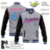 Custom Gray Sky Blue Black-Pink Bomber Full-Snap Varsity Letterman Two Tone Jacket