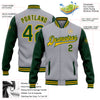 Custom Gray Green-Gold Bomber Full-Snap Varsity Letterman Two Tone Jacket