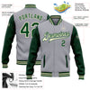 Custom Gray Green-Cream Bomber Full-Snap Varsity Letterman Two Tone Jacket