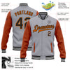 Custom Gray Black-Texas Orange Bomber Full-Snap Varsity Letterman Two Tone Jacket