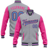 Custom Gray Light Blue Black-Pink Bomber Full-Snap Varsity Letterman Two Tone Jacket