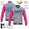 Custom Gray Aqua Black-Pink Bomber Full-Snap Varsity Letterman Two Tone Jacket