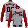 Custom Gray Black-Red Bomber Full-Snap Varsity Letterman Two Tone Jacket