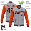 Custom Gray Navy-Orange Bomber Full-Snap Varsity Letterman Two Tone Jacket