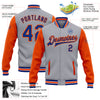 Custom Gray Royal-Orange Bomber Full-Snap Varsity Letterman Two Tone Jacket