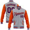 Custom Gray Royal-Orange Bomber Full-Snap Varsity Letterman Two Tone Jacket