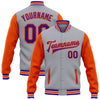 Custom Gray Purple-Orange Bomber Full-Snap Varsity Letterman Two Tone Jacket