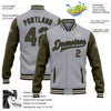 Custom Gray Olive Black-Cream Bomber Full-Snap Varsity Letterman Two Tone Jacket