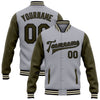 Custom Gray Olive Black-Cream Bomber Full-Snap Varsity Letterman Two Tone Jacket