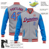 Custom Gray Powder Blue-Red Bomber Full-Snap Varsity Letterman Two Tone Jacket