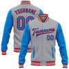 Custom Gray Powder Blue-Red Bomber Full-Snap Varsity Letterman Two Tone Jacket