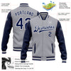 Custom Gray Navy-White Bomber Full-Snap Varsity Letterman Two Tone Jacket