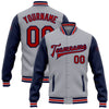 Custom Gray Red-Navy Bomber Full-Snap Varsity Letterman Two Tone Jacket