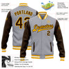 Custom Gray Brown-Gold Bomber Full-Snap Varsity Letterman Two Tone Jacket