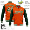 Custom Orange Green-Cream Bomber Full-Snap Varsity Letterman Two Tone Jacket