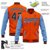 Custom Orange Black-Light Blue Bomber Full-Snap Varsity Letterman Two Tone Jacket