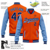 Custom Orange Navy-Light Blue Bomber Full-Snap Varsity Letterman Two Tone Jacket