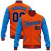 Custom Orange Navy-Powder Blue Bomber Full-Snap Varsity Letterman Two Tone Jacket