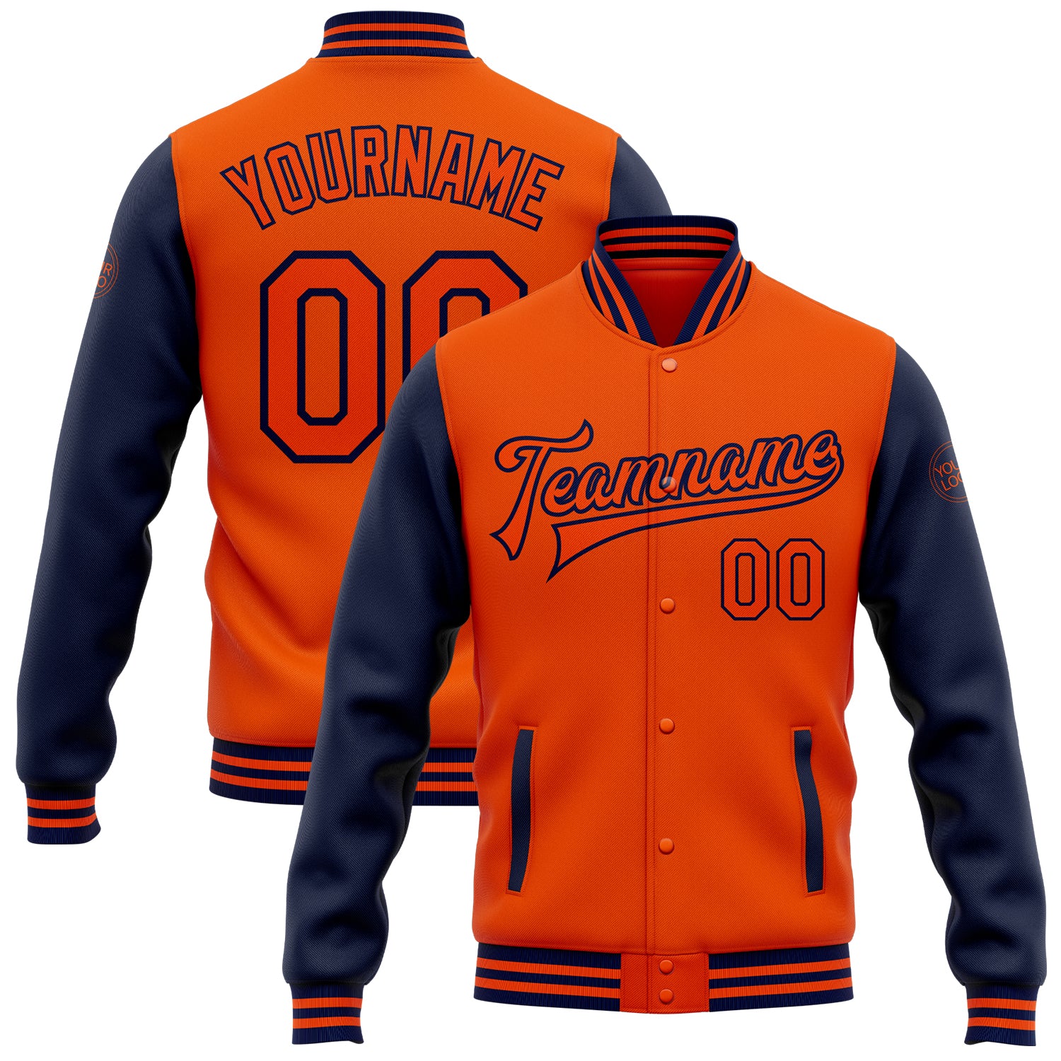 Custom Two Tone Jacket Orange Navy Bomber Full-Snap Varsity