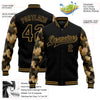 Custom Black Old Gold Camo Sleeves 3D Pattern Design Bomber Full-Snap Varsity Letterman Jacket