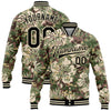 Custom Camo Black-Cream Hawaii Palm Leaves 3D Bomber Full-Snap Varsity Letterman Salute To Service Jacket