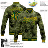 Custom Camo Green-Gold Leaves 3D Pattern Design Bomber Full-Snap Varsity Letterman Salute To Service Jacket