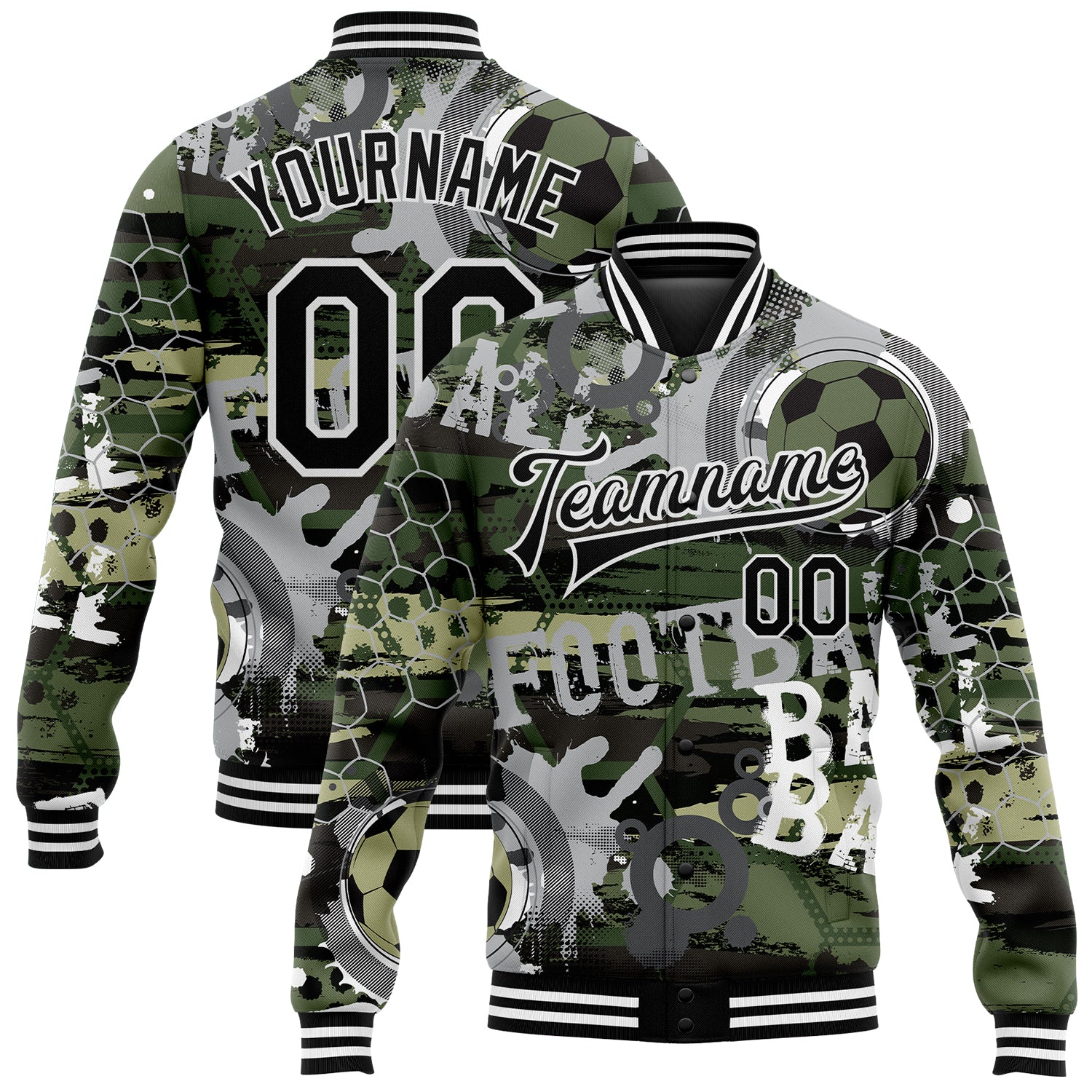 Custom 3D Pattern Jacket Camo Black-White Football Design Bomber