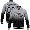 Custom Gray Black-White Bomber Full-Snap Varsity Letterman Fade Fashion Jacket