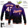 Custom Purple White Black-Orange Bomber Full-Snap Varsity Letterman Fade Fashion Jacket