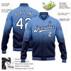 Custom Light Blue White-Navy Bomber Full-Snap Varsity Letterman Fade Fashion Jacket