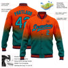 Custom Orange Teal-Navy Bomber Full-Snap Varsity Letterman Fade Fashion Jacket